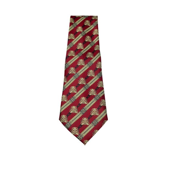 Rene Chagal Men's Burgundy & Gold Fleur-de-Lis Stripe Necktie - Picture 5 of 7
